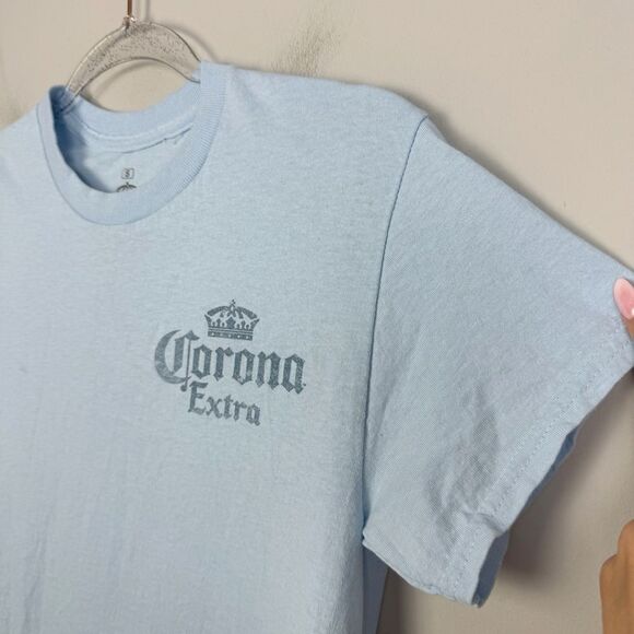 CORONA | Light Blue Corona Extra Tropical Theme Graphic Tee Unisex Size Small - Picture 3 of 7